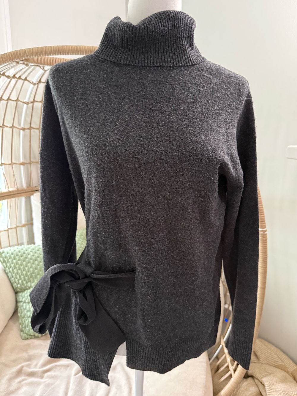 Charli Gray Wool Cashmere Turtleneck Belted Sweater